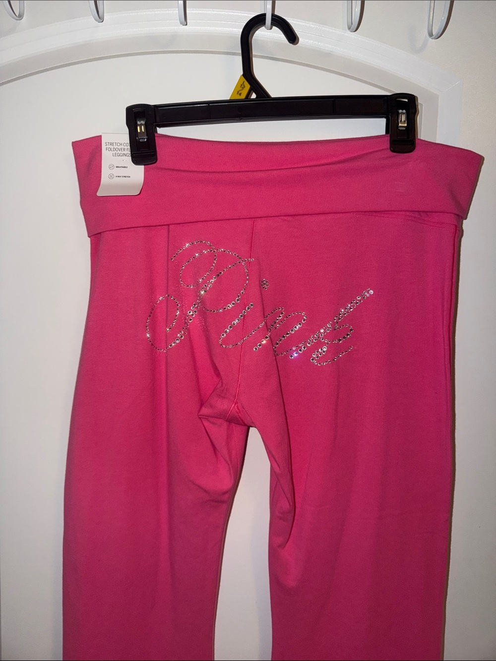 PINK Victoria's Secret Bright Pink Rhinestone Logo Leggings
